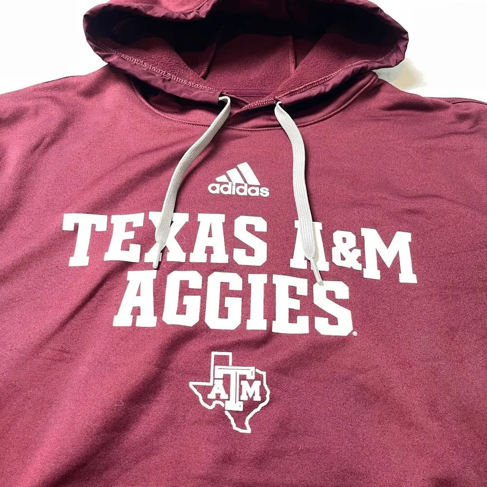Adidas Texas A&M Aggies Hoodie L Maroon ClimaWarm Pullover Kangaroo Zip Pocket